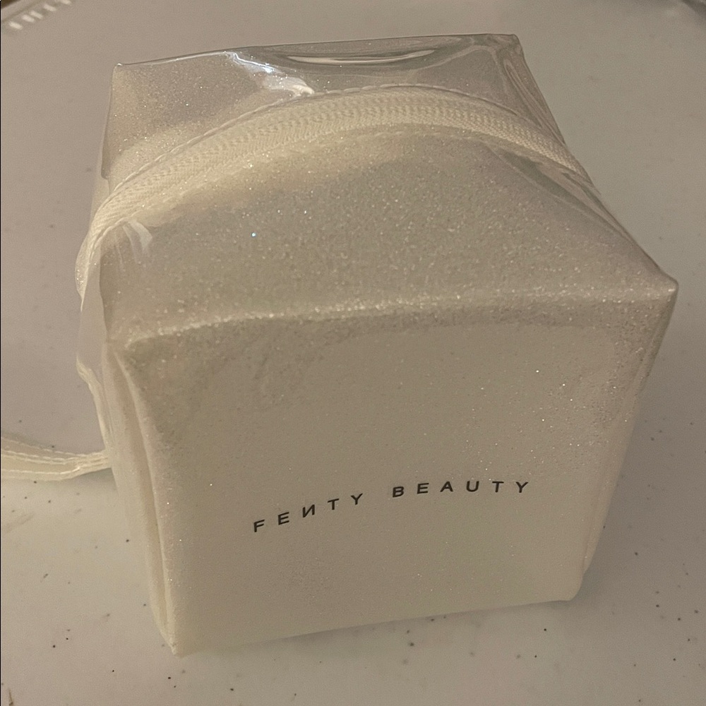 NEW Fenty Beauty by Rihanna Silver Glitter Makeup Bag with Zipper in White
